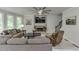 Inviting living room with stone fireplace, a cozy seating arrangement, and large windows for natural light at 7035 W Mountain Xing, Cumming, GA 30041