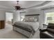 Spacious main bedroom featuring tray ceiling, bedside table and ensuite bathroom with soaking tub at 7035 W Mountain Xing, Cumming, GA 30041