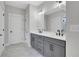 Ensuite bathroom featuring double sinks, gray cabinets, and light fixtures at 159 Sunshower Rdg, Canton, GA 30114