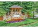 Stone-clad Great Sky entrance tower surrounded by colorful flowers and lush greenery at 159 Sunshower Rdg, Canton, GA 30114