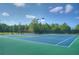 Community tennis courts are shown with green and blue surfaces, nets, lighting, and benches on a clear day at 159 Sunshower Rdg, Canton, GA 30114