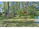 Lush backyard with mature trees, open lawn, and a charming red birdhouse at 1132 Owen Cir, Sugar Hill, GA 30518