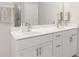 Bathroom featuring double sink vanity with white countertops, modern fixtures, and ample storage space at 243 Commons Ave, Woodstock, GA 30188
