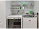 Functional laundry room with modern washer and dryer, plus storage shelves at 3475 Oak Valley Rd # 130, Atlanta, GA 30326