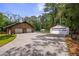 Long driveway leading to garages, a pool, and serene wooded views at 3400 Bonds Lake Nw Rd, Conyers, GA 30012