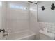 Bright white bathroom features a bathtub with white subway tile, and chrome fixtures at 3115 Corsair Curv, Cumming, GA 30040
