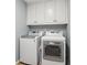 This is a functional laundry area, featuring new washer and dryer and upper cabinets for storage at 3115 Corsair Curv, Cumming, GA 30040