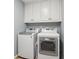 This laundry room includes a modern washer and dryer set with white cabinets at 3115 Corsair Curv, Cumming, GA 30040