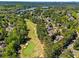 Picturesque aerial view of a residential area with a golf course, lake and lush greenery creating a serene landscape at 2120 Blackheath Trce, Alpharetta, GA 30005
