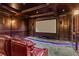 Movie theater with reclining leather seats, movie screen, and custom wood trim at 2120 Blackheath Trce, Alpharetta, GA 30005