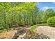 Picturesque backyard with stone patio, lush greenery, and mature trees for privacy at 8215 Majors Mill Dr, Cumming, GA 30041