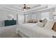 Bright main bedroom features a tray ceiling, ceiling fan, and sitting area at 400 Mirramont Ln, Woodstock, GA 30189