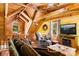 Open-concept living room with high wooden ceilings, comfortable seating, and a cozy atmosphere at 6515 Namon Wallace Dr, Cumming, GA 30028