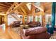 Cozy living room featuring a brick fireplace, hardwood floors, wood ceilings, and comfortable seating at 6515 Namon Wallace Dr, Cumming, GA 30028