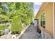 Scenic backyard showcasing a pathway bordered by lush greenery, including potted plants and tall trees at 3739 Union Park Dr, Duluth, GA 30097