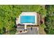 Overhead shot of a community pool with surrounding greenery, parking and pool house at 541 Lombard St, Marietta, GA 30064