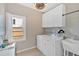 Well-equipped laundry room with washer, dryer, sink, and storage cabinets for convenience at 541 Lombard St, Marietta, GA 30064