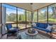 Comfortable screened porch with blue cushioned seating, offering serene views of the landscaped backyard at 541 Lombard St, Marietta, GA 30064