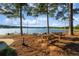 Lakeside picnic area featuring wooden picnic tables, perfect for enjoying outdoor meals with a view at 5071 Woodmont Dr, Villa Rica, GA 30180