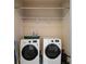 Laundry room equipped with a modern washer and dryer, and metal storage rack at 5885 San Gabriel Ln, Atlanta, GA 30349
