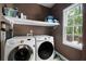 Bright laundry room featuring Samsung washer and dryer beneath a shelf and window with natural light at 384 Wesley Dr, Acworth, GA 30101