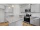 Stylish kitchen equipped with stainless steel appliances, granite counters, and light gray cabinetry at 529 Lanier Way, Temple, GA 30179