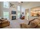 Grand living room featuring tall ceilings, a cozy fireplace, and an open-concept layout at 1010 Forest Creek Dr, Canton, GA 30115