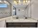 Modern bathroom featuring a double granite vanity and glass-enclosed shower at 542 Broughton Dr, Canton, GA 30114