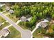 Aerial shot of the neighborhood with homes and lush greenery and a lake nearby at 632 Creekside Trce, Covington, GA 30014