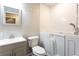 Bright bathroom with walk-in tub, modern vanity, and subway tile at 632 Creekside Trce, Covington, GA 30014
