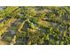 Stunning aerial view of a private estate featuring lush greenery, a pond, mature trees, and manicured lawns at 576 Tope Rd, Sharpsburg, GA 30277