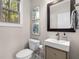 Cozy powder room featuring modern fixtures, neutral decor, and an elegant mirror for guests at 738 Saint Charles Ne Ave, Atlanta, GA 30306