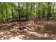 Tranquil backyard with a stone fire pit, surrounded by mature trees, creating a cozy outdoor space at 415 Morgan Falls Chase, Canton, GA 30114