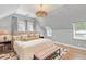 Cozy bedroom with a sloped ceiling, plush bed, and a decorative chandelier at 1216 Beech Valley Ne Rd, Atlanta, GA 30306