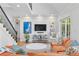 Bright living room featuring a staircase, large TV, comfortable seating, and access to outdoor space through glass doors at 1216 Beech Valley Ne Rd, Atlanta, GA 30306