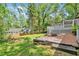 Lush backyard with brick patio and wood accents at 3150 Rilman Nw Rd, Atlanta, GA 30327