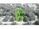 Aerial view of a home on a lush lot surrounded by mature trees, with a property line overlay at 235 Huiet Dr, Mcdonough, GA 30252
