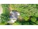 Overhead view of the home with a large yard and mature trees on a quiet street at 235 Huiet Dr, Mcdonough, GA 30252