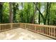 Wooden deck overlooking a serene, lush backyard with mature trees and landscaping at 239 Devonwood Dr, Atlanta, GA 30328