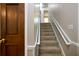 Carpeted stairway with white banister, providing access to upper level at 2921 Huntcliff Dr, Marietta, GA 30066