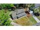 An aerial view showing the home, back porch, manicured lawn, and surrounding trees at 5567 Stapleton Dr, Dunwoody, GA 30338