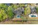 Aerial view of a stunning home with manicured lawn, inground pool, and beautiful landscaping at 177 Grandmar Chase, Canton, GA 30115
