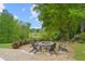 Cozy backyard firepit area with comfortable seating and a lush green landscape at 177 Grandmar Chase, Canton, GA 30115
