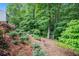 A landscaped backyard features a variety of trees, shrubs and ground cover at 624 Spanish Oak Dr, Acworth, GA 30102