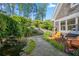 Serene front yard with pond, waterfall feature, and lush greenery at 6255 Lakeview Dr, Buford, GA 30518
