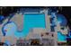 Aerial view of a large community pool with distinct swimming areas, umbrellas, and lounge chairs at 3870 Cabalzar St, Cumming, GA 30040