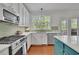 Modern kitchen with stainless steel appliances, white cabinets, and a bright window view at 3870 Cabalzar St, Cumming, GA 30040