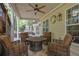 Covered patio with comfortable seating, a ceiling fan, and views of the backyard at 3870 Cabalzar St, Cumming, GA 30040