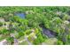 Lush aerial view of a charming home surrounded by mature trees and waterfront views of the lake at 226 Sandra Nw Dr, Lilburn, GA 30047