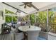 Inviting screened porch with ceiling fans, stylish furniture, and a charming playhouse at 6414 Blue Water Dr, Buford, GA 30518